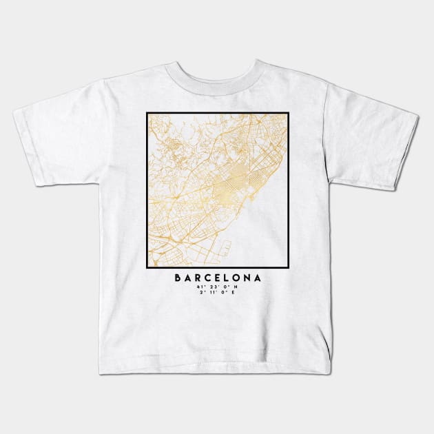 BARCELONA SPAIN CITY STREET MAP ART Kids T-Shirt by deificusArt